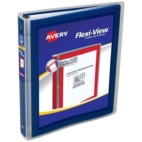 lot 38142 image: Avery Flexi-View Binder  1  Round Rings  175-Sheet Capacity  Navy Blue (17685) - Retail $9
