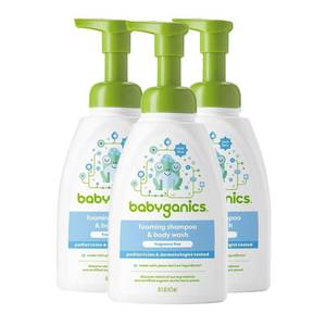 lot 39029 image: Babyganics Baby Shampoo  Body Wash Pump Bottle, Fragrance Free, 16oz, 3 Pack - Retail $40