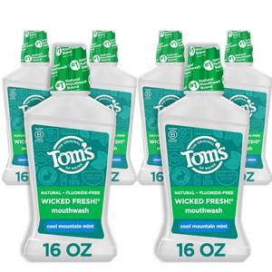 lot 39038 image: Toms of Maine Wicked Fresh Mint Mouthwash, Bulk 6 Pack, 6 oz - Retail $30