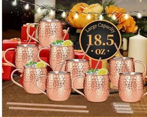 Moscow Mule Copper Plated Mugs Moscow Mule Cups Kit 19oz Set of 12 with Handle Large Hammered Stainless Steel Cups. - Retail: $50