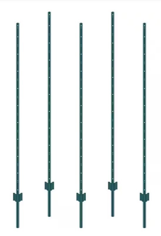 lot 57 image: 6 x 2 Fence Post, U-Post Heavy-Duty Metal Fence Posts, Sturdy Steel Fence Stakes for Garden Yard, Lawn, Green (5-Pack)