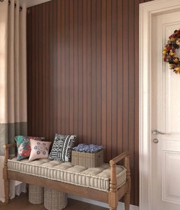lot 92 image: Bundle of 3 Wallpapers - 2 VEELIKE Walnut Wooden Slat Wallpaper - 1 Olive & Orange Block Garden Sunflower JMZ-01