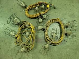 lot 23761 image: (3) Work Light String Yellow Cords Cage Lights&nbsp