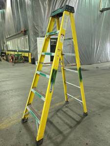 lot 23672 image: 6 Ft - Werner A-Frame Fiberglass Ladder 300 lb. Load