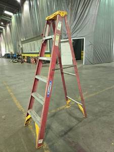 lot 23696 image: 6 Ft - Werner Fiberglass Step Ladder 225 lbs. Capacity