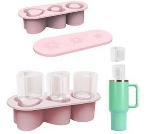 lot 10213 image: 3D Heart Ice Cube Tray Silicone Mold w Lid Pink, 2 Pack
