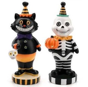 lot 10222 image: Aieyill 2pcs Halloween Cat and Skeleton Figurines
