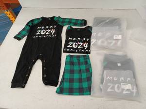lot 10224 image: Merry 2024 Christmas Family Pajama Set Black Green Plaid, 12-18mo, 5-6yr, 7-8yr, 13-14yr