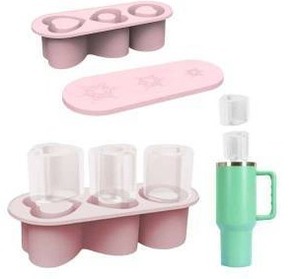 lot 10235 image: 3D Heart Ice Cube Tray Silicone Mold w Lid Pink, 2 Pack