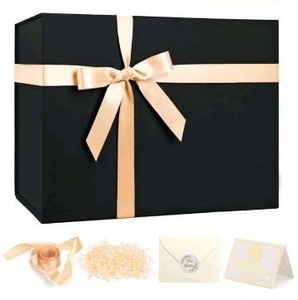 lot 10240 image: Ayieyil Black Gift Box with Ribbon, 2 Pack
