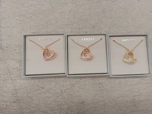 lot 10273 image: APSVO Heart Pendant Necklaces with Initial Charms (3 Pack)