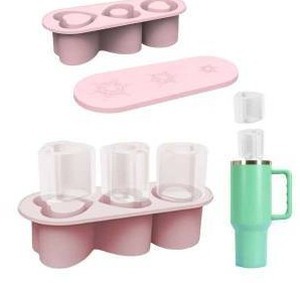 lot 10312 image: 3D Heart Ice Cube Tray Silicone Mold w Lid Pink, 2 Pack