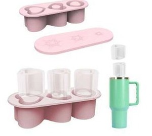 lot 10328 image: 3D Heart Ice Cube Tray Silicone Mold with Lid Pink, 3 Pack