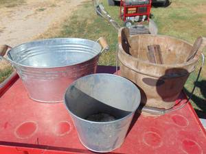 lot 3672 image: Galvanized and Wooden Buckets