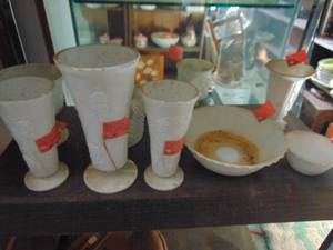 lot 3774 image: Contents of Shelf - Milk Glass Vases
