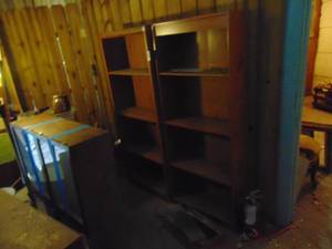 lot 4002 image: 3 pressed wood shelving units