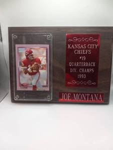 lot 25 image: Joe Montana Kansas City Chiefs #19 Quarterback 1993 Div. Champs Sports Card Plaque