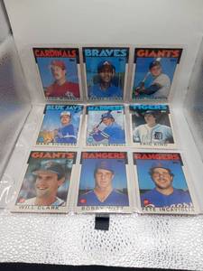 lot 65 image: Topps 9-Card Baseball Lot Todd Worrell Andres Thomas Robby Thompson Mark Eichhorn Danny Tartabull Eric King Will Clark Bobby Witt Pete Incaviglia