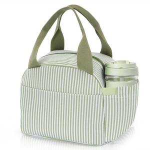 lot 926 image: UUYUUY Insulated Lunch Bag for Women, Reusable Lunch Box Tote for Work & Office, Portable Leakproof Cooler Bag Roomy Adult Lunch Bags for Travel, Picnic & Daily Meals, Olive Green Pinstripe - Retail $15
