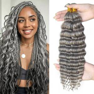 lot 933 image: Topnormantic Human Braiding Hair for Boho Braids, Deep Wave Bulk Salt and Pepper Human Hair 100g 2 BundlesPack Brazilian Virgin Hair No Weft Wet and Wavy Gray Hair Extensions for Black Women 16 Inch - Retail $62