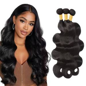 lot 937 image: 22 24 26 Inch Body Wave Bundles Human Hair 3 Bundles Brazilian Remy Hair 50 GramsBundle 10A Grade Unprocessed Virgin Hairs #1B Natural Color Body Wave Bundle Weaves Hair Extensions - Retail $58