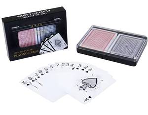 lot 938 image: Bexter 2 Decks Royal Bridge Size 100% Plastic Playing Cards Set with Plastic Storage Case, Waterproof & Durable, Casino-Style Cards for Bridge, Rummy & Poker - Retail $7