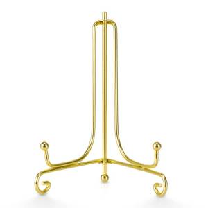 lot 945 image: Artliving Plate Stands for Display, 5 Inch Decorative Plate Holder, Metal Picture Stand for Table, Small Easels for Display Card, Photo, and PSA Slab - Ideal for Party and Wedding (Gold, 2 Pack) - Retail $9