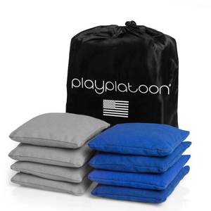 lot 947 image: Play Platoon Cornhole Bags Set of 8, Blue & Gray Duck Cloth - Retail $26