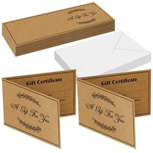 lot 978 image: Sinmoe 50 Sets Blank Gift Certificates with Envelopes, Dark Brown, Classic - Retail $16