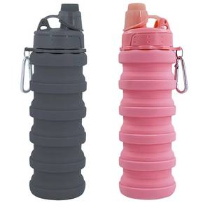 lot 995 image: YCTMALL Collapsible Water Bottles Two Pack Travel Sports Portable Sport Bottle comes with mountaineering Buckle 500ml Silicone Water-proof Camping Bottle (Pink and Grey Color) - Retail $17