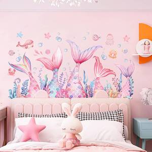 lot 998 image: sunoyar Mermaid Wall Stickers for Girls, Pink - Retail $12