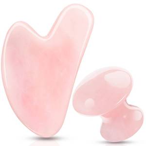 lot 2006 image: 2 Pcs Gua Sha Scraping Massage Tool Gua Sha Facial Tool Massage Stone Gua Sha Tool for Body Spa Skincare Eye Face Neck Beauty Relaxing (Rose Quartz) - Retail $10