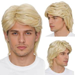 lot 2012 image: incohair Men Mix Blonde Short Layered Natural Wavy Wig, Heat Resistant Synthetic Hair Wig for Male Halloween Cosplay Daily Wea - Retail $20