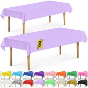 lot 2021 image: PINK, NOT LAVENDER SEE PHOTOS DecorRack 2 Rectangular Tablecloths BPA-Free Plastic, 54 x 108 inch, Dining Table Cloth, Rectangle Table Cover for Parties, Picnic, Camping and Outdoor, Disposable or Reusable,  (2 Pack) - Retail $7