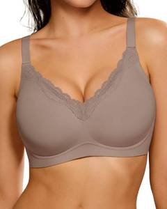lot 2028 image: HORISUN 40D Wireless No Underwire Bra for Women V-Neck Lace Trim Seamless Bra - Retail $131