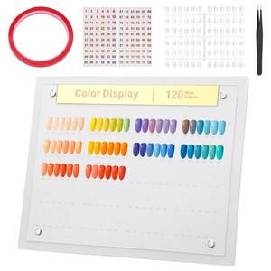 lot 2039 image: Segbeauty 120 Colors Nail Art Display Board with Accessories, Acrylic Rack Colors Showing Shelf for Nail Sample Display Practice, Nails Stand with False Tips Double Sided Tape Tweezers Number Stickers - Retail $23