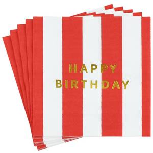 lot 2041 image: Vuzvuv 52 Pcs Happy Birthday Party Cocktail Napkins-Red Strip - Retail $10