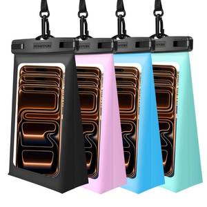 lot 2057 image: newppon THREE Pack Floating Waterproof Phone Pouch - Universal Large Floatable Water Proof Dry Bag Case - Float Clear Cell Holder with Lanyard - for iPhone 17 Pro Max Samsung Galaxy - Beach Swimming Pool - Retail $20