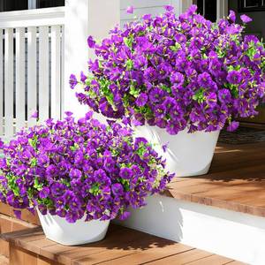 lot 2059 image: Waipfaru 24 Bundles Artificial Flowers for Outdoors Faux Plants Outdoor, UV Resistant Artificial Plants Outdoor, Silk Petunias Fake Flowers for Outside Home Decor Planter Porch Decoration, Purple - Retail $19,166