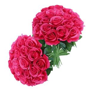 lot 2069 image: JUSMAI 30pcs Hot Pink Roses Artificial Flowers Real Touch Fake Flowers with Long Stems Silk Flowers for Home Wedding Bouquet Centerpieces Party Bridal Baby Shower Decorations - Retail $36