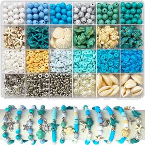 lot 2070 image: 1860Pcs Ocean Beads for Bracelets Making Kit, Blue and White Summer Beach Bead for Jewelry Making, Sea Turtle Shell Starfish Shape Beads 8mm Round Cly Bead for DIY Craft Bracelets Earring (Blue) - Retail $12