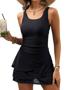 lot 2084 image: CiCiBird Women One Piece Swimdress Swimsuit Tummy Control Modest Swim Dress Bathing Suits Skirt Swimwear Black M - Retail $36