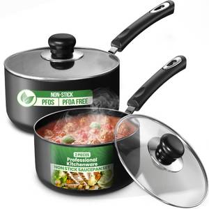 lot 2089 image: Appears Pre Owned Utopia Kitchen Nonstick Saucepan Set with Lids 1 QT 2 QT Pots PFOS Free - Retail $30