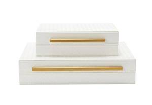 lot 2098 image: Kingflux White Set of 2pcs Decorative Boxes, Home Storage Boxes Jewelry Organizer, Shelf Orgnizer Box Woment&Mens Accessory Organizer (White) - Retail $48