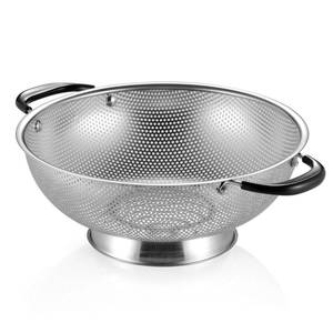 lot 2099 image: DENTED AS IS Tiawudi 188 Stainless Steel Colander, Easy Grip Micro-Perforated 5-Quart Colander, Strainer with Riveted and Heat Resistant Handles, BPA Free. Great for Pasta, Noodles, Vegetables and Fruits - Retail $19