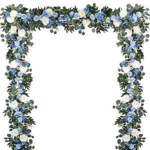 lot 2107 image: Lvydec 2 Pack Artificial Peony Flower Garland - 6ft Silk Peony Vine Willow Leaves and Eucalyptus Garland White Arch Flower Vine for Wedding Party Table Decoration (Blue) - Retail $35
