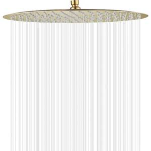 lot 2108 image: GGStudy High Pressure Round Shower Head 12 Inches Large Stainless Steel Shower Heads Ultra Thin Rainfall Bath Shower 12 Connection Brushed Gold Shower Head - Retail $37