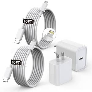 lot 2119 image: Apple MFi Certified10FT Fast iPhone Charger,Extra Long Apple Charger Fast Charging 2Pack USB C Charger Block Plug  10Foot Lightning Cable Cord for iPhone 14ProPro MaxPlus131211XSXRXSE2022 - Retail $31