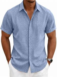 lot 2124 image: Ficovis Big and Tall Blue Linen Shirts Mens Button Up Short Sleeve Summer Dress Shirt Casual Button Down Beach Vaction Shirts Untucked Hawaiian Tops Breathable Wrinkle Resistant Size 4XL Tall - Retail $27