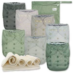 lot 2127 image: Noras Nursery Adjustable AWJ Cloth Diapers  7 Pack  Waterproof - Retail $80